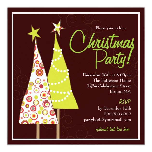 Retro Funky Tree Christmas Party Invitation