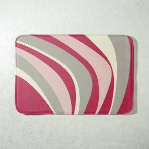 Retro Funky Wavy Lines Magenta Pink Grey Bath Mat