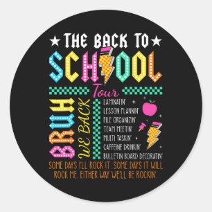 Retro Funny Back To School Tour Teacher Lightning Classic Round Sticker