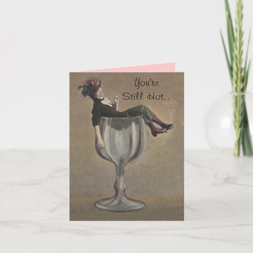 Retro Funny Birthday Card Lady Wine Glass Custom