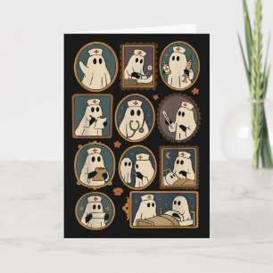 Retro Funny Boo Ghost Spooky Nurse Portrait Pictur Card