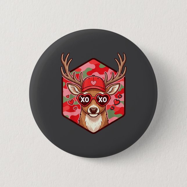 Retro Funny Boys Valentines Day Hunting Deer Camo  Button (Front)