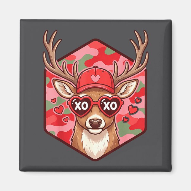 Retro Funny Boys Valentines Day Hunting Deer Camo  Magnet (Front)