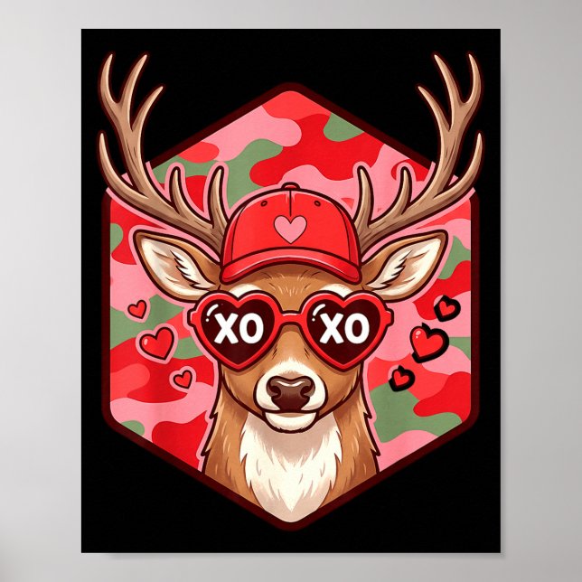 Retro Funny Boys Valentines Day Hunting Deer Camo  Poster (Front)