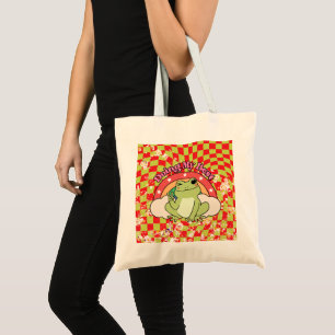 Retro Funny Bright Frog Lovers Green Groovy Tote Bag