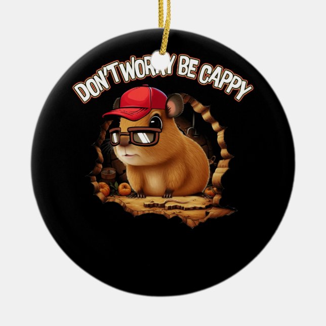 Retro Funny Capybara Don'T Worry Be Capy Rodent An Ceramic Ornament (Front)