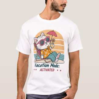 Retro Funny Cat Vacation Mode Activated Beach T-Sh T-Shirt