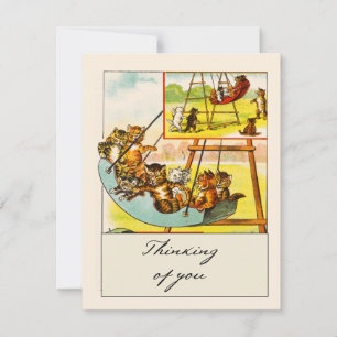 Retro Funny Cats Playing on Swing Thinking of You Thank You Card