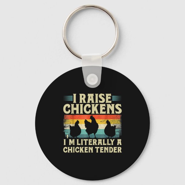 Retro Funny Chicken Lover Gift – I Raise Chickens  Keychain (Front)