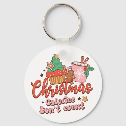 Retro Funny Christmas Calories Dont Count  Keychain