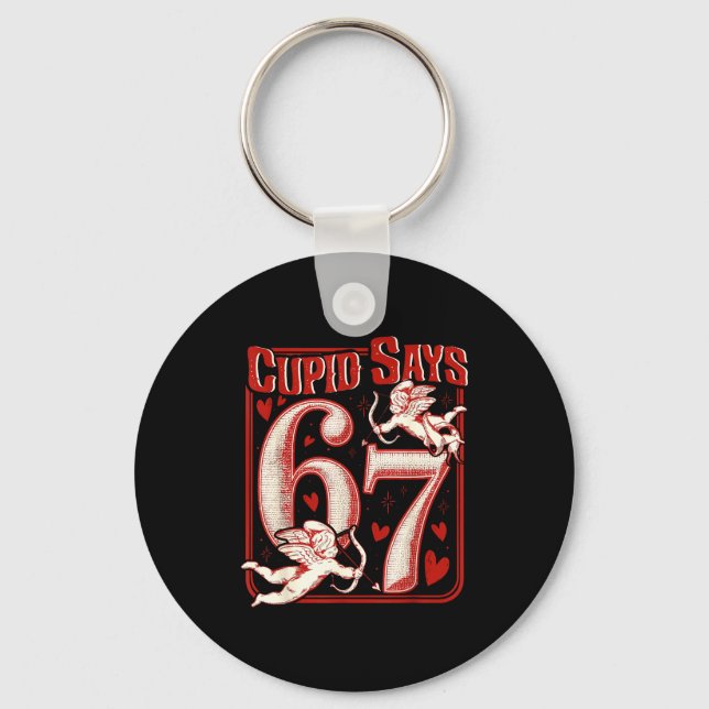 Retro Funny Cud Says 6 7 Six Seven Couples Valenti Keychain (Front)