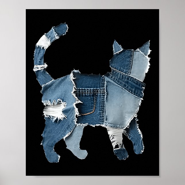 Retro Funny Denim Patch Animal Cat  Poster (Front)