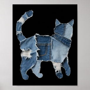 Retro Funny Denim Patch Animal Cat Print