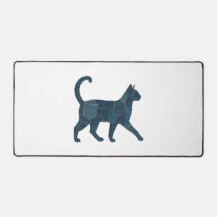 Retro Funny Denim Patch Animal Cat T-Shirt Desk Mat