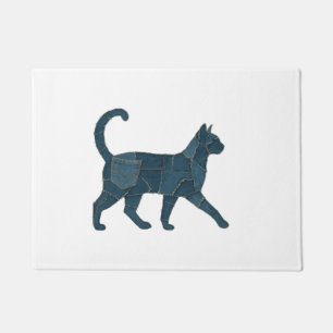 Retro Funny Denim Patch Animal Cat T-Shirt Doormat