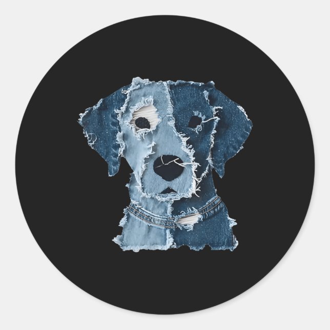 Retro Funny Denim Patch Animal Dog  Classic Round Sticker (Front)