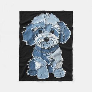 Retro Funny Denim Patch Animal Dog Print Fleece Blanket