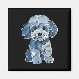 Retro Funny Denim Patch Animal Dog Print  Magnet