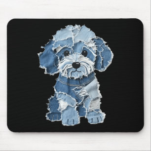 Retro Funny Denim Patch Animal Dog Print Mouse Pad
