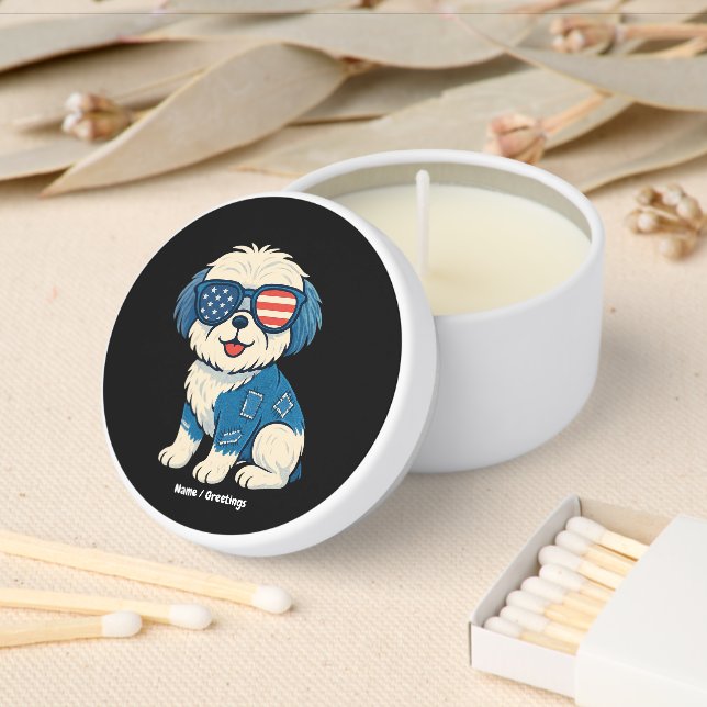 Retro Funny Denim Patch Cute Pet Dog Design  Mini Candle Favors (Insitu)