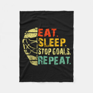 Retro Funny Eat Sleep Stop Goals Repeat Ice Hockey Fleece Blanket