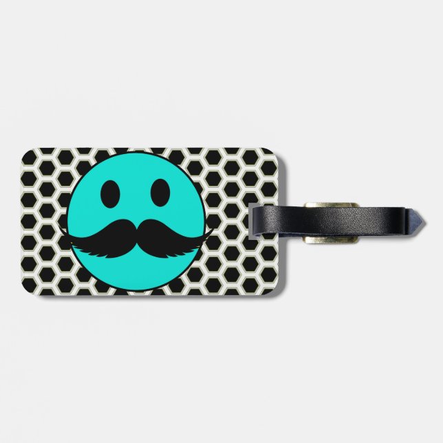 Retro Funny Face with Mustache Stache Luggage Tag (Back Horizontal)
