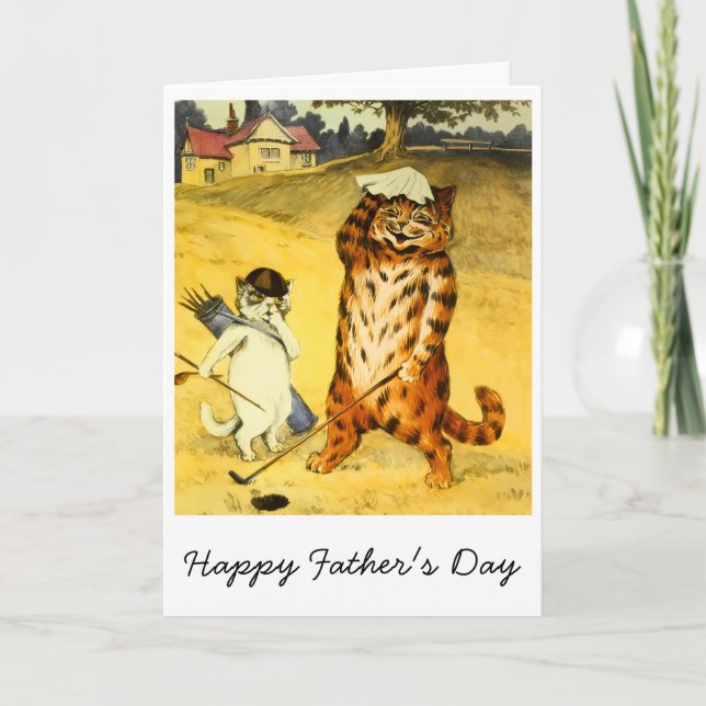 Retro Funny Father's Day Golfing Cat & Caddie Card (Front)