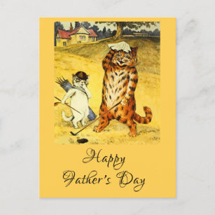 Retro Funny Father's Day Golfing Cat & Caddie Holiday Postcard