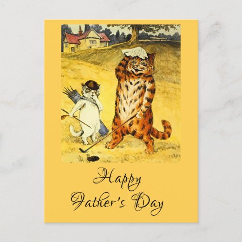 Retro Funny Fathers Day Golfing Cat  Caddie Holiday Postcard