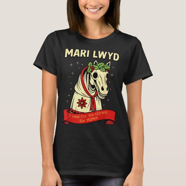 Retro Funny Folklore Skeleton Horse Mari Lwyd Yule T-Shirt (Front)
