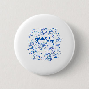 Retro Funny Game Day Football Doodles Cute Touchdo Button