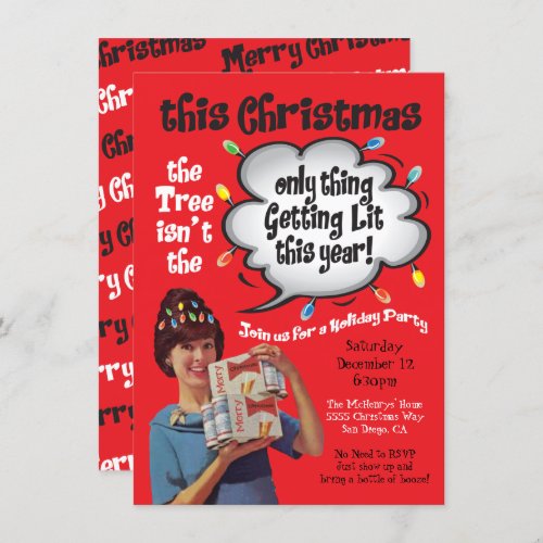 Retro Funny Getting Lit Christmas Cocktail Party Invitation