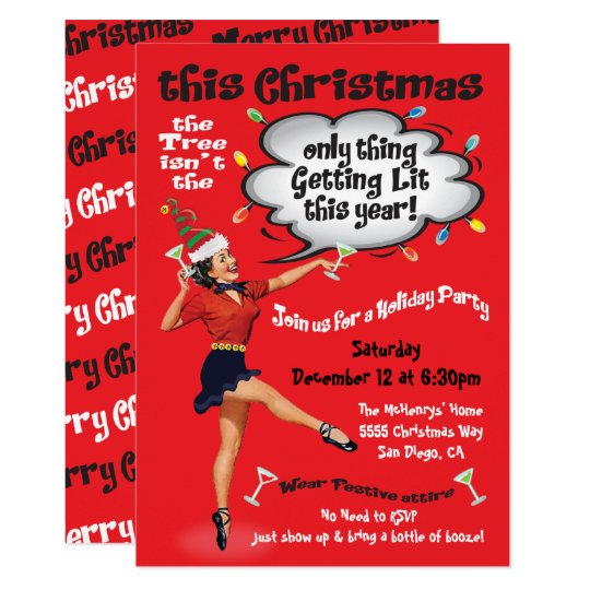 retro funny getting lit christmas cocktail party invitation zazzle com