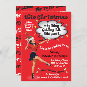 Retro Funny Getting Lit Christmas Cocktail Party Invitation