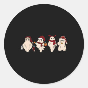 Retro Funny Ghost Santa Sat Cute Christmas Ghosts Classic Round Sticker
