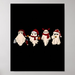 Retro Funny Ghost Santa Sat Cute Christmas Ghosts  Poster