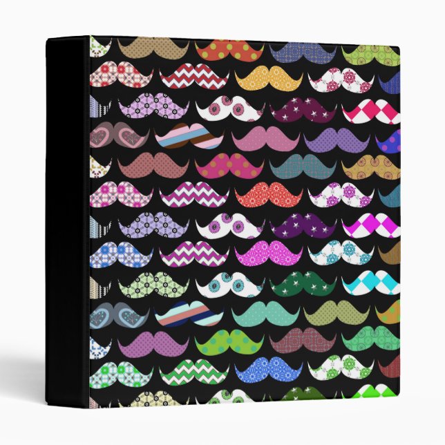 Retro Funny Girly Mustache Moustache Pattern 3 Ring Binder (Front/Spine)