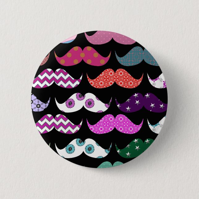 Retro Funny Girly Mustache Moustache Pattern Pinback Button (Front)