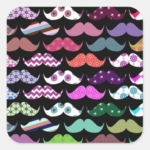 Retro Funny Girly Mustache Moustache Pattern Square Sticker