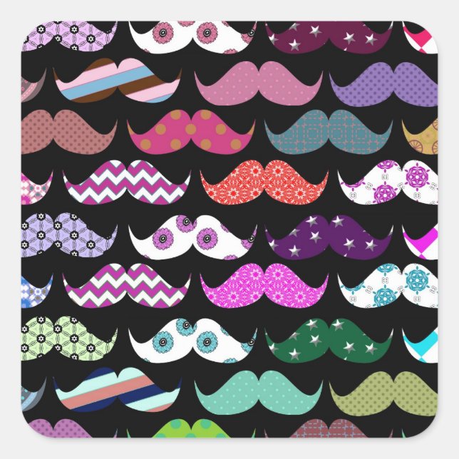 Retro Funny Girly Mustache Moustache Pattern Square Sticker (Front)