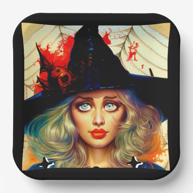 Retro Funny Halloween Cards Paper Plates (Front)