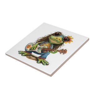 Retro Funny Hippie Frog Wear Glass Play Piano On  Ceramic Tile