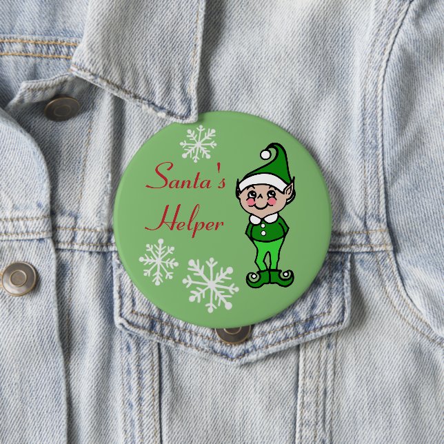 Retro Funny Holiday Christmas Elf Button Pin (In Situ)