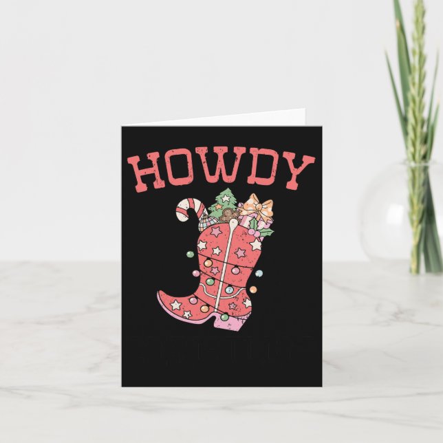 Retro Funny Howdy Christmas Western Cute Family Xm Card (Front)