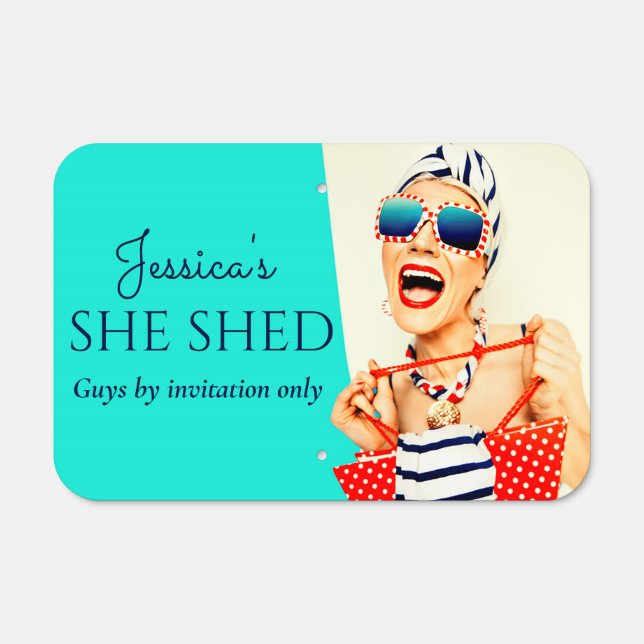 Retro Funny Ladies She Shed with Name Metal Sign (Front)