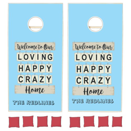 Retro Funny Loving Happy Crazy Home Brown & Blue Cornhole Set