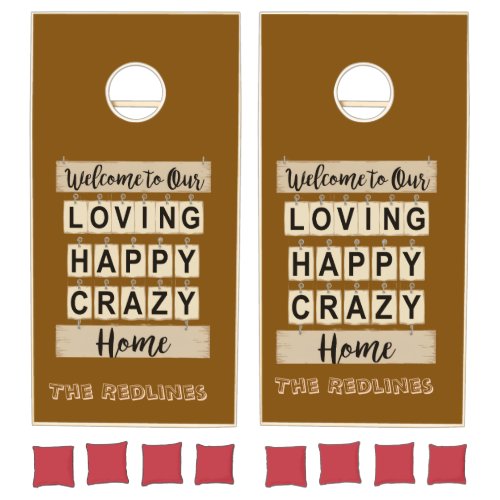 Retro Funny Loving Happy Crazy Home Brown Cornhole Set