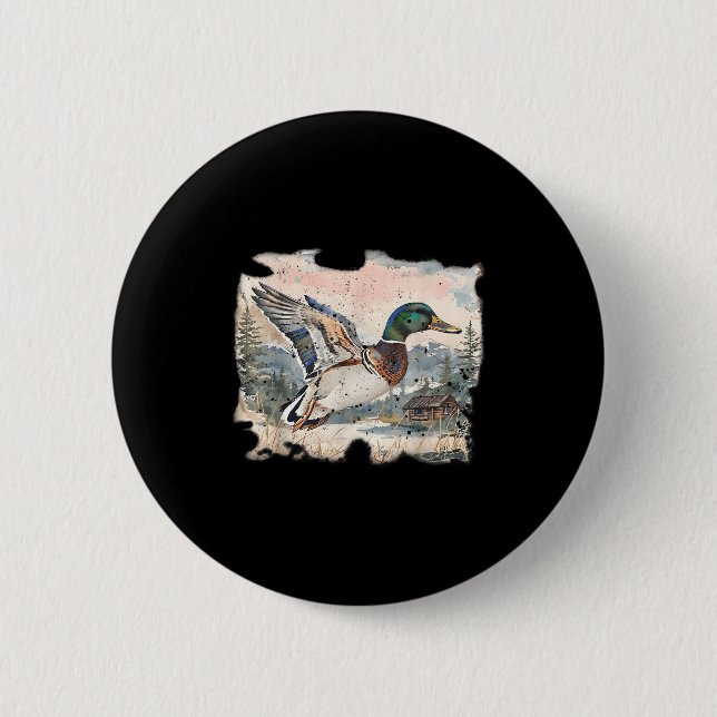 Retro Funny Mallard Duck Waterfowl Hunting Cozy Se Button (Front)