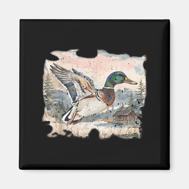 Retro Funny Mallard Duck Waterfowl Hunting Cozy Se Magnet (Front)