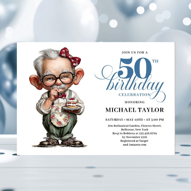 Retro Funny Man 50th Birthday Bash Humor Invite (Retro Funny Man 50th Birthday Bash Humor Invite)